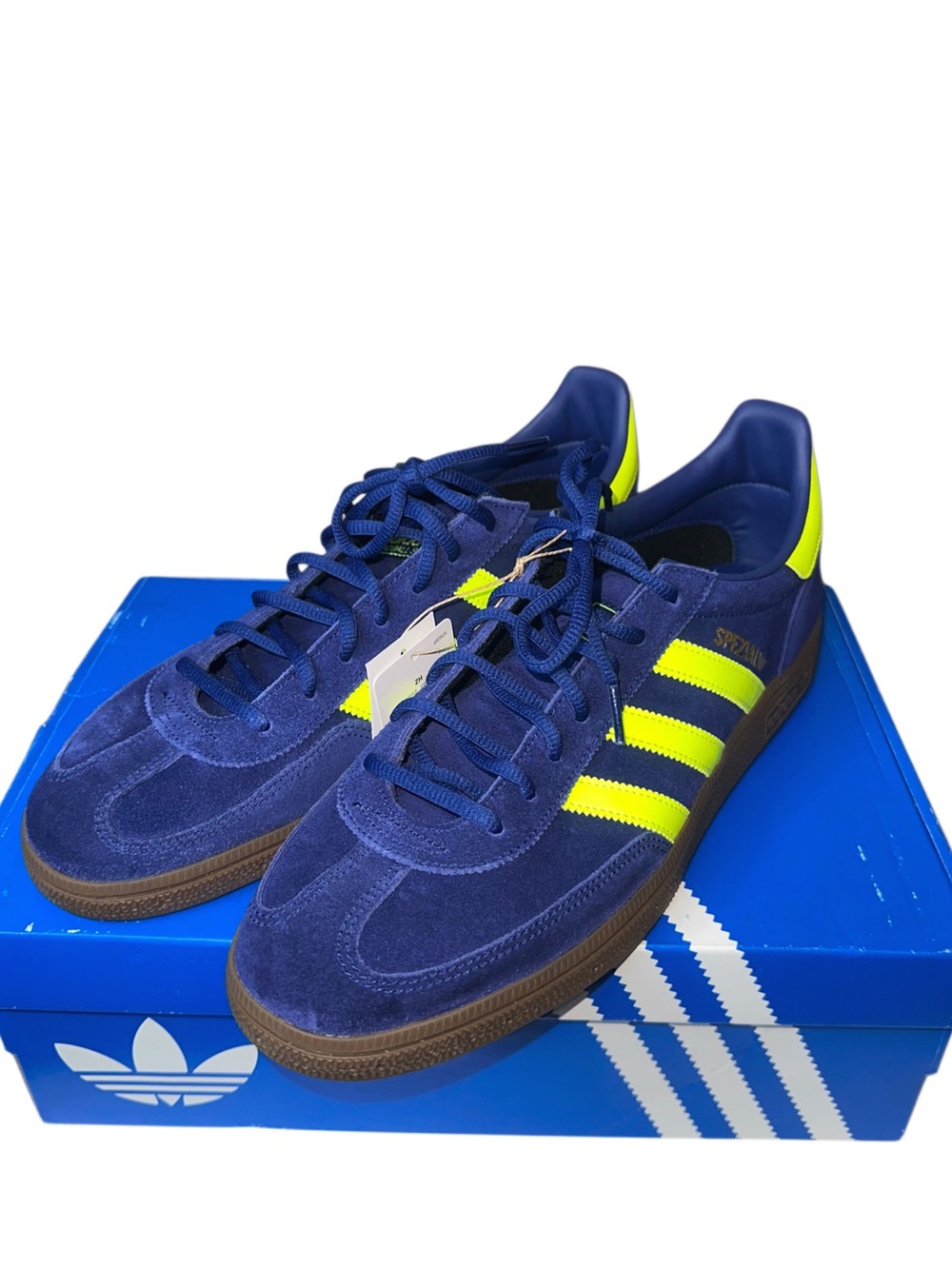 ADIDAS Handball Spezial Royal Blue and Neon Yellow Suede Sneakers Sz 11.5 NIB